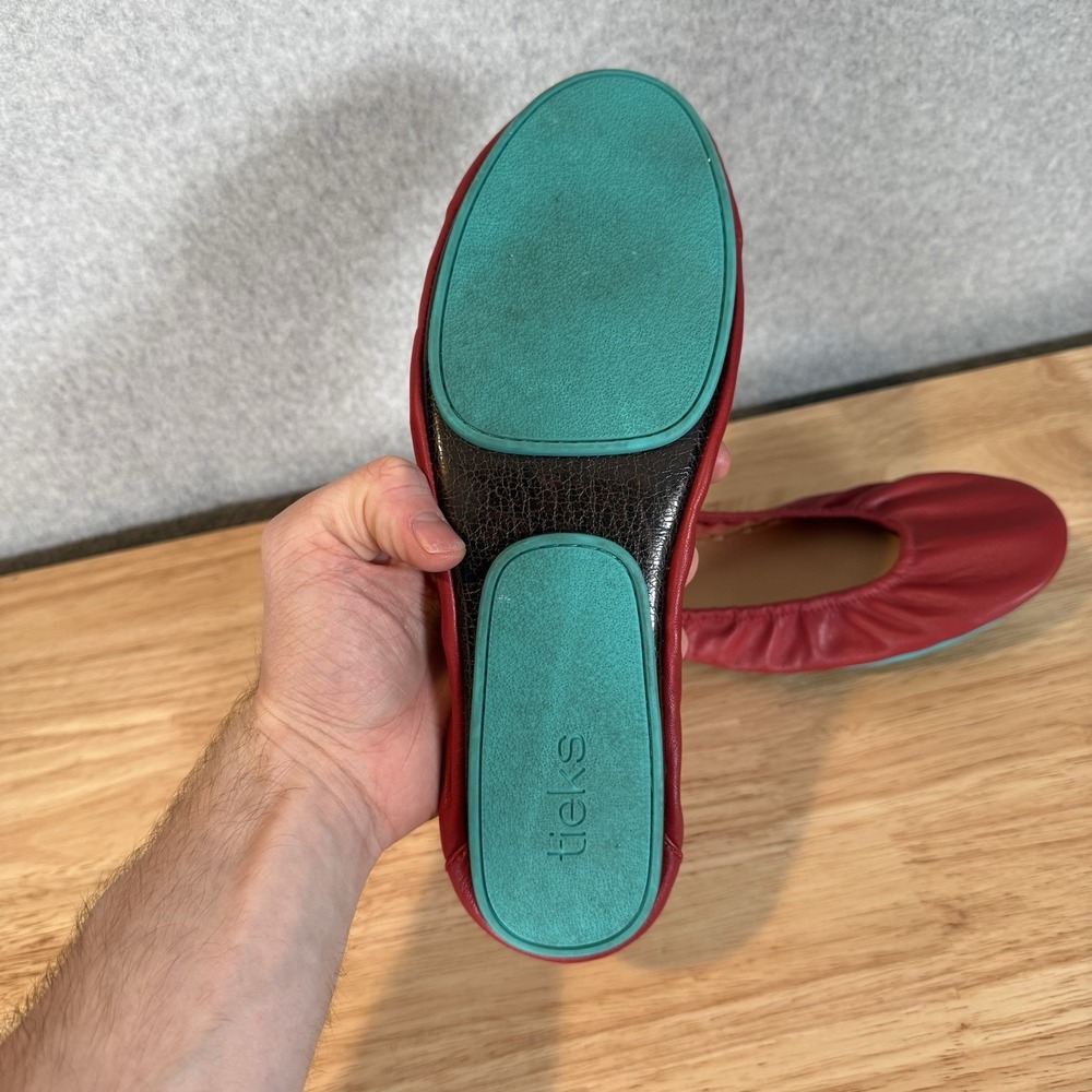 TIEKS by Gavrieli Sz 12 Red Leather Ballet Flats Foldable Shoes Flat - Picture 4 of 6